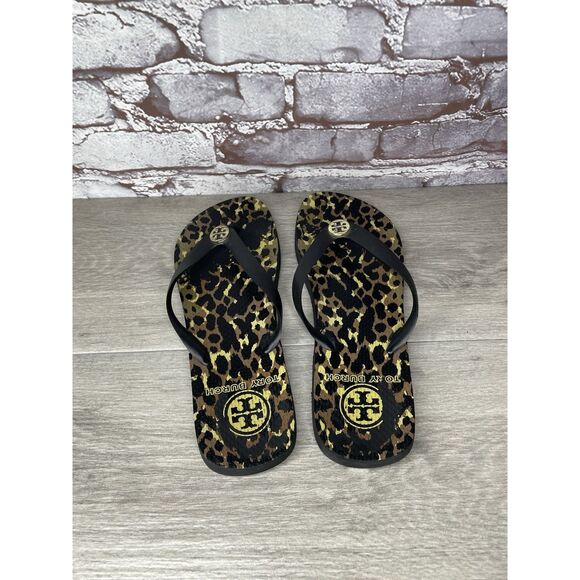 Tory Burch Animal Leopard Cheetah Print Black FlipFlops Sandals Women 9M US/40EU - Picture 5 of 16